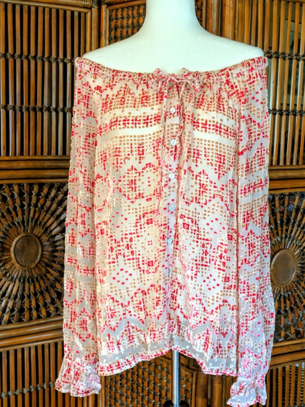 SUNDANCE Boho Silk-Blend Burnout Blouse - LG - NWOT - Picture 4 of 16